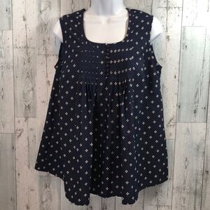 Roaman’s Dark Blue Pleated Flared Tank Top 12W